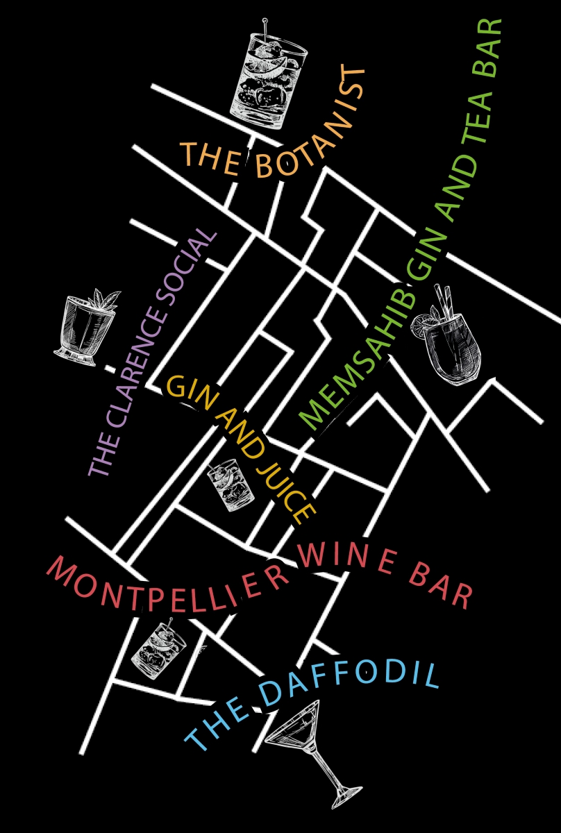 Map of the best cocktail bars in Cheltenham as recommended by students from the University of Gloucestershire